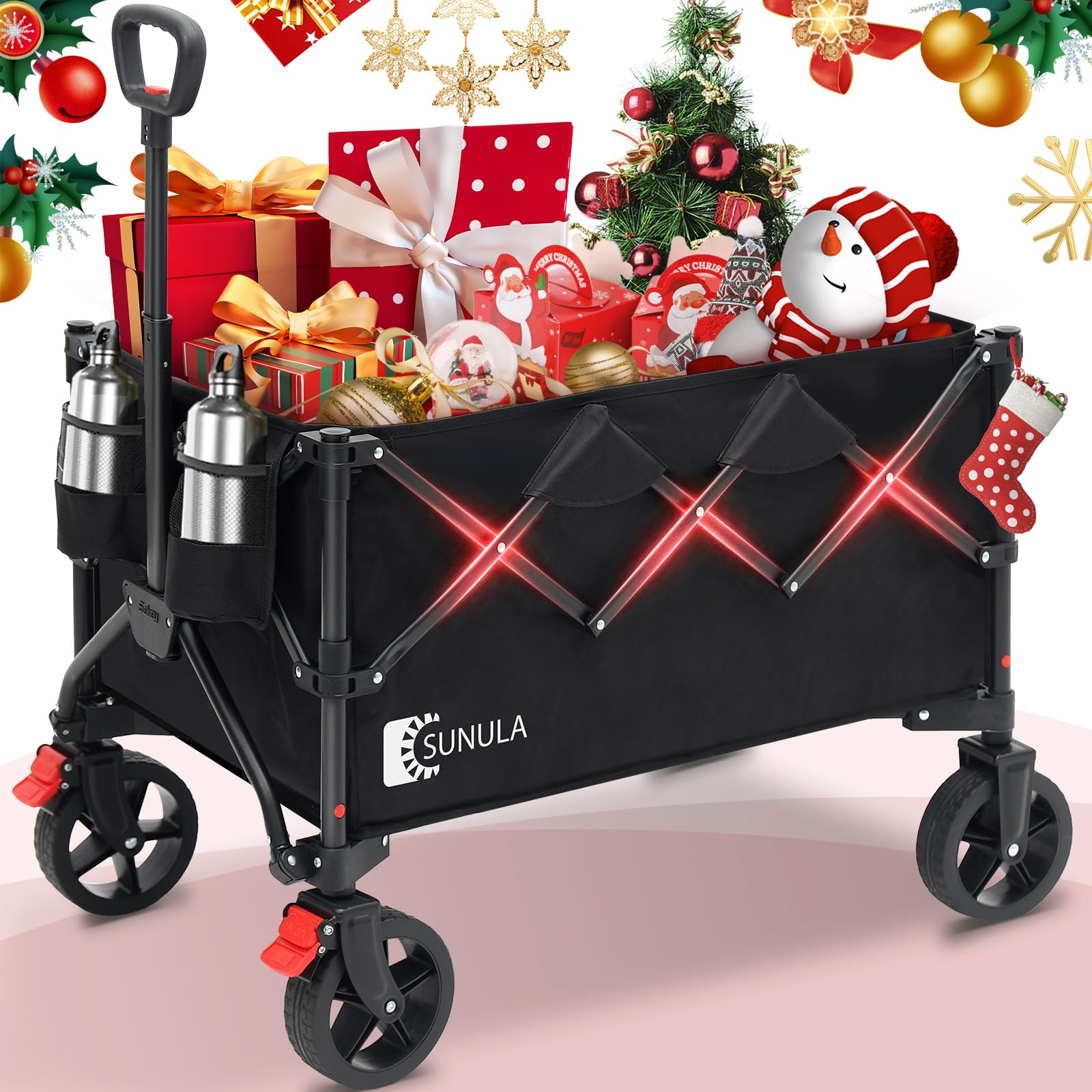 Photo 1 of ***FACTORY SEALED***Sunula Collapsible Foldable Wagon Cart with 330lbs Weight Capacity, Heavy Duty Folding Wagon Cart with Big All-Terrain Wheels & Drink Holders. Black