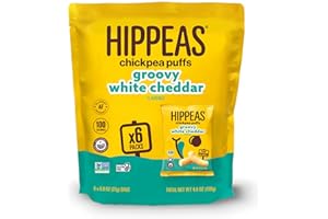 Hippeas Chickpea Puffs, Vegan White Cheddar, 0.8 Ounce (Pack of 6), 3g Protein, 2g Fiber, Vegan, Gluten-Free, Crunchy, Plant Protein Snacks