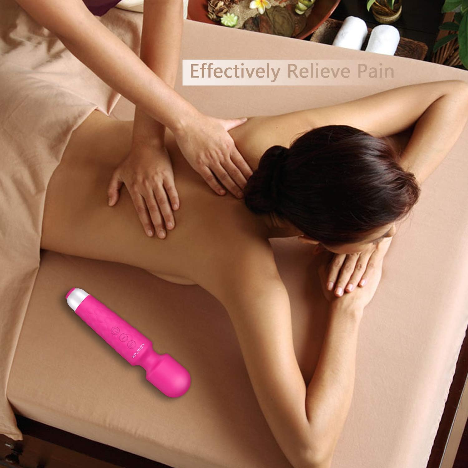 SIKXTOA Powerful Wand Massager with 20 Vibration Modes 8 Speeds, Wireless Handheld Waterproof Quiet Rechargeable Portable Personal Full Body Massager Relieve Muscle Stress Relaxing Body - Rose: Health & Personal Care