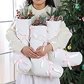 Floraltop 4 Pcs Pink Christmas Stockings 18 Inch Xmas Bow Velvet Stockings Decor Large Hanging Socks for Pink Coquette Christmas Tree Bow Hanging Ornaments Fireplace Decorations