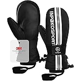INPAKO Winter Ski Mittens with Removable Wrist Guard, 3M Thinsulate Snow Mittens with Inside Glove Liners, Waterproof Windproof Touchscreen Snowboard Mitten for Men Women, 5-Layer Thermal Cold Weather