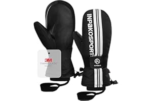 INPAKO Winter Ski Mittens with Removable Wrist Guard, 3M Thinsulate Snow Mittens with Inside Glove Liners, Waterproof Windproof Touchscreen Snowboard Mitten for Men Women, 5-Layer Thermal Cold Weather