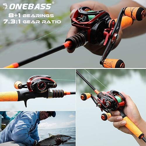 One Bass Fishing Rod and Reel Combo, Medium Fast Baitcasting Combo, 24-Ton Carbon Fiber 2 Pieces Fishing Poles with Baitcasting Reel Super Polymer Handle-Orange-1.8M -Right Handed in Saudi Arabia | Whizz Rod One Bass Fishing Rod and Reel Combo, Medium Fast Baitcasting Combo, 24-Ton Carbon Fiber 2 Pieces Fishing Poles with Baitcasting Reel Super Polymer Handle-Orange-1.8M -Right Handed in Saudi Arabia | Whizz Rod