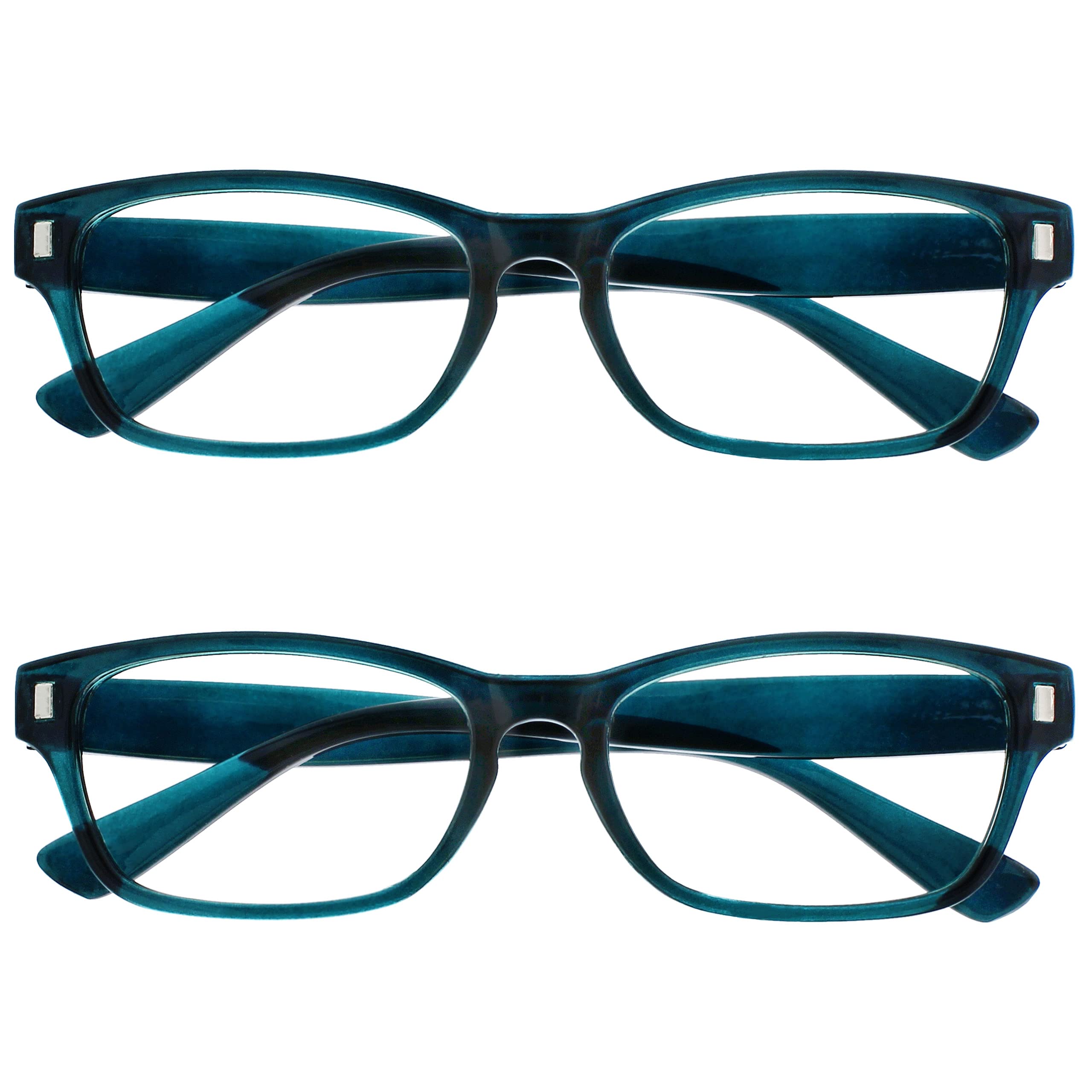 OPULIZE NET Reading Glasses for Women Men - Value 2 Pack - Vintage Inspired Square Frame with Iconic Front Detail - Scratch Resistant Lenses - Turquoise +1.00
