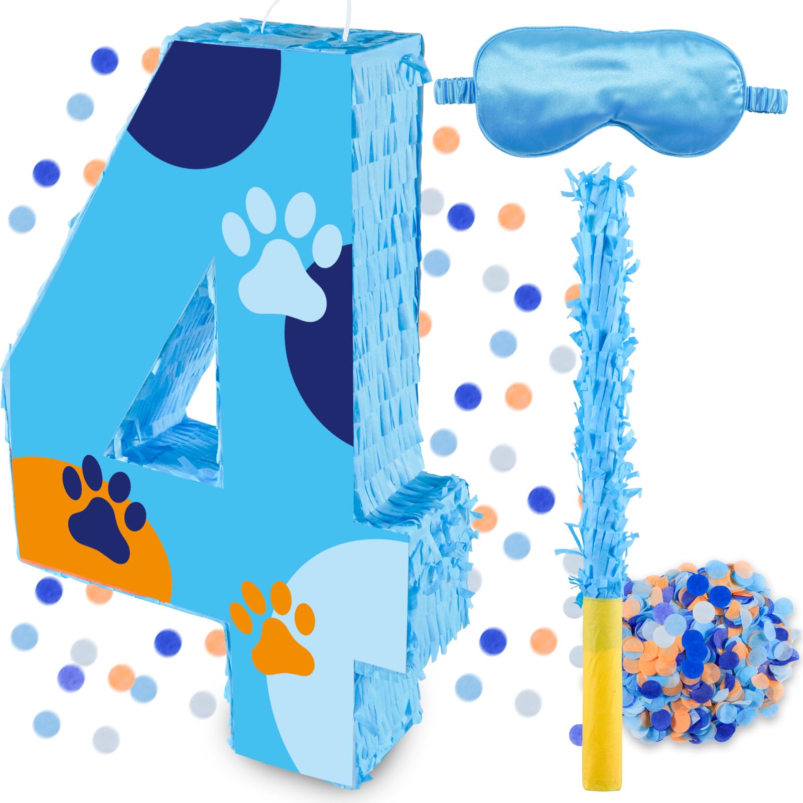 Photo 1 of 16 Inch Number 4 Dog Paw Pinata with 16 Inch Piñata Stick Blindfold Confetti for Boy Girl Kids 4th Birthday Party Decorations (4th)