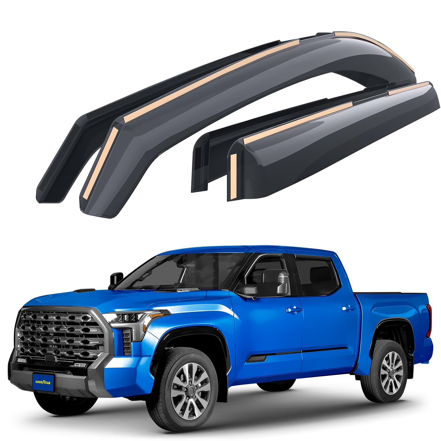 Photo 1 of Goodyear Shatterproof in-Channel Window Deflectors for Toyota Tundra 2022-2025 CrewMax, Rain Guards, Window Visors for Cars, Vent Deflector, Car Accessories, 4 pcs - GY007965