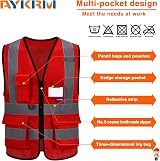 AYKRM Red Safety Vest Personalised Hi Vis Class 2 with Pockets EN20471 view 5