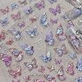 Butterfly Nail Art Stickers Decals Purple Pink Butterfly 5D Embossed Nail Decals Shell Light Butterfly Nail Designs Adhesive Sticker Manicure Accessories for Women Girls DIY Nail Art Decorations