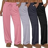 Sweetyweee 4 Pack Women's Lounge Pants Wide Leg Loose Casual Yoga Pants Elastic Waist Drawstring Sweatpants with Pockets