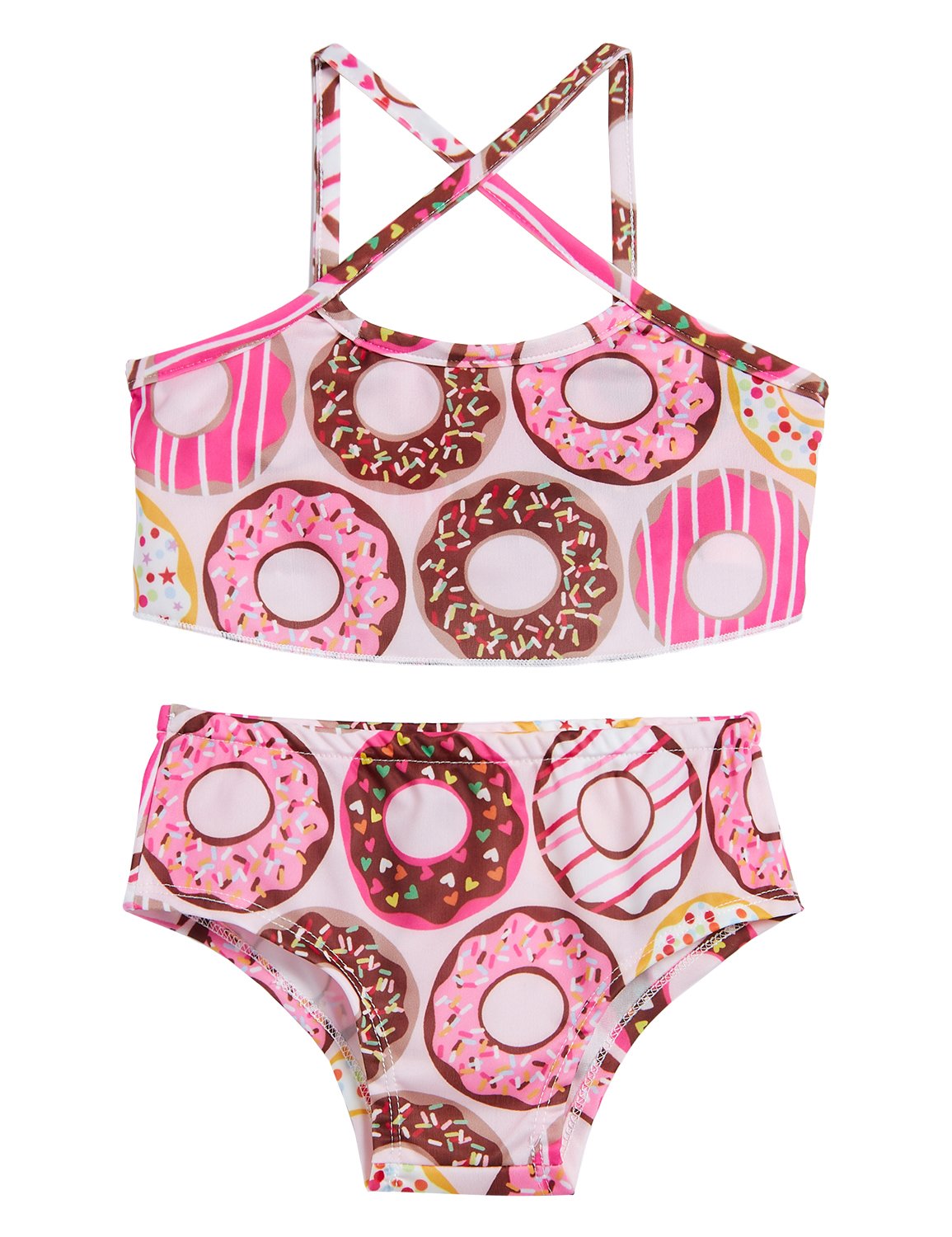 Swimsuit Red Rainbow Unicorn White Cloud, Children Girls Strap Halter Flower Print Swimwear Bathing Bikini Set Niece Gift Size 6 7 yers (Doughnut,S)
