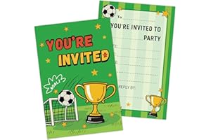 HOMANGA 20 Pcs Soccer Party Invitations, Kids Birthday Invitations with Envelopes, Party Invites for Boys Girls Childrens, Fo