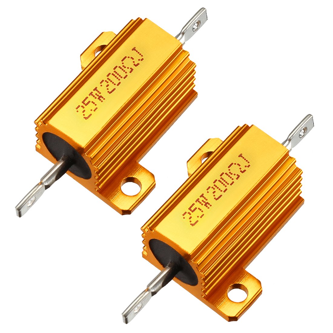 sourcingmap 25W 200 Ohm 5% Aluminum Housing Resistor Screw Tap Chassis Mounted Aluminum Shell Wirewound Resistor Load Resistors Gold Tone 2 pcs