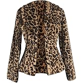 WDIRARA Women's Leopard Faux Fur Coat Long Sleeve Fuzzy Outerwear Warm Jacket