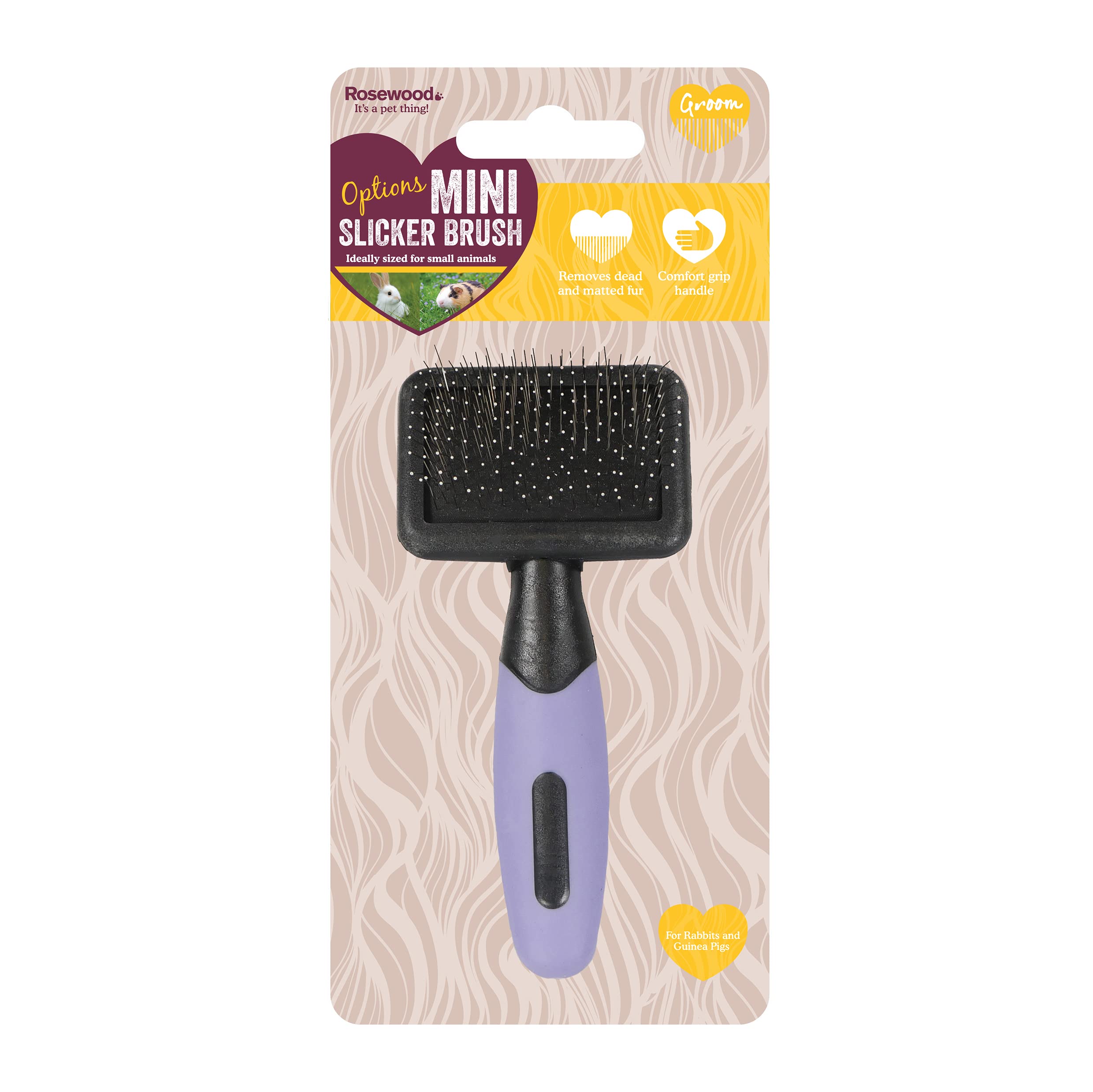 Rosewood Options Mini Slicker Brush for Small Animals, Gentle Brush, Ideal for Rabbits & Guinea Pigs, Black/Purple