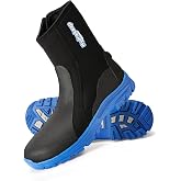 hydroleap 5mm Neoprene, Scuba Boots for Men &amp; Women, Anti-Slip Hard Sole | Neoprene Booties with Blue Sole, 4-Inch Short Zipper, Anti-Slip Rock Boots for Fishing &amp; Hiking