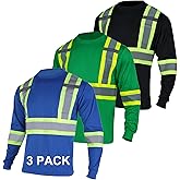 FONIRRA High Visibility Shirts for Men 3 Pack Reflective ANSI Class Hi Vis Safety Construction Work T Shirt Long Sleeves