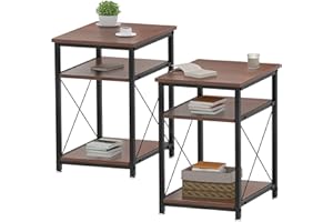 WOODYNLUX Modern Side Table Nightstands Set-of-2 End Table with Storage, Bedside Tables Night Stand with Shelf, Accent Rustic Coffee Table for Sofa, Couch, Bed, Living Room, Bedroom, Brown.