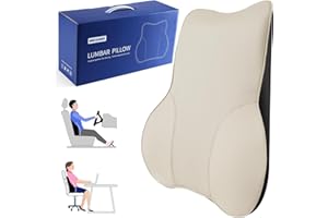 MEIXUNR Soft Lumbar Support Pillow for Car Seat and Office Chair Back Support Pillow Momery Foam Back Cushion for Pain Relief Improve Posture (Leather-Beige)