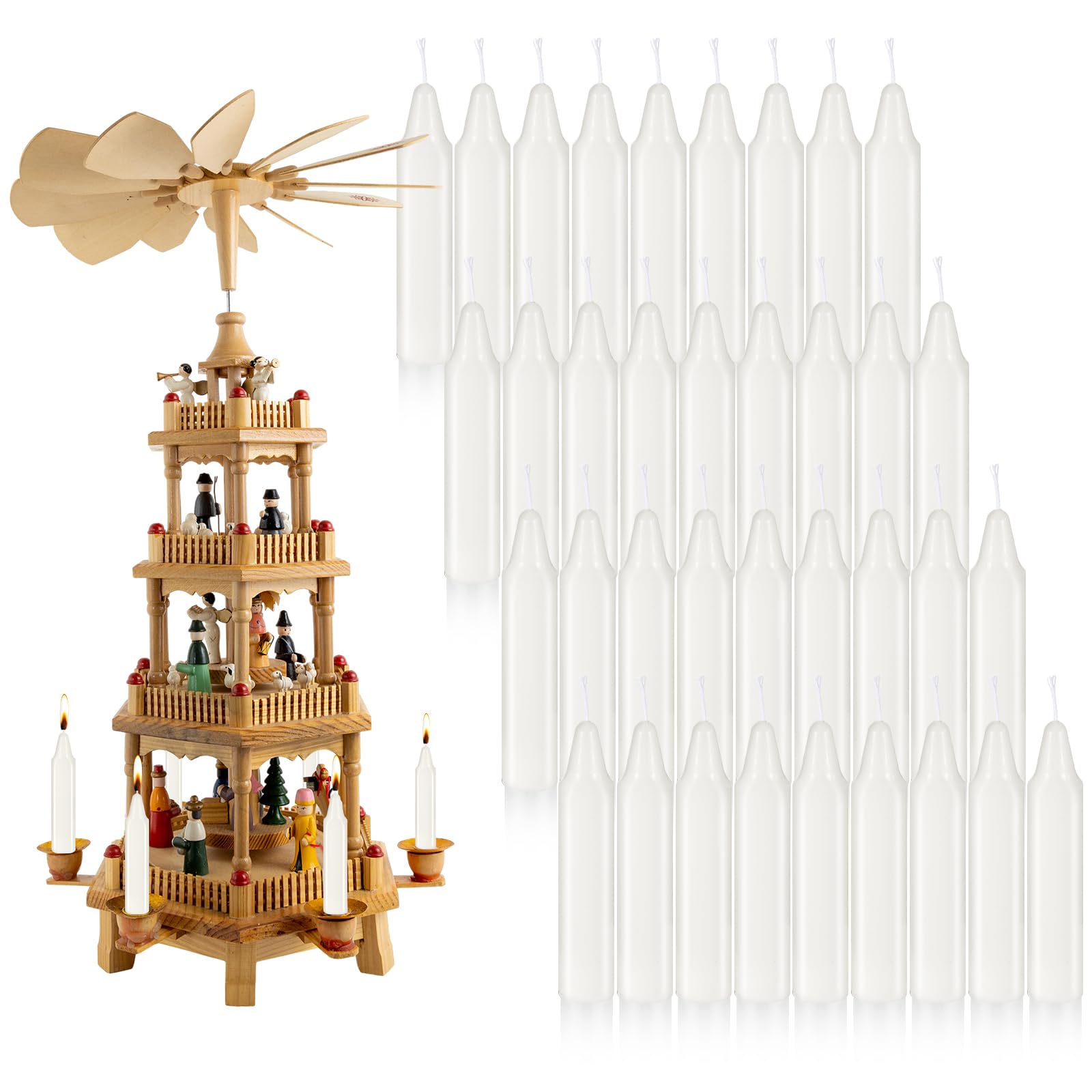 Photo 1 of Nuanchu 36 Pcs Christmas Tree Candles for Pyramids 4 x 0.8 Inches Traditional Christmas Wax Candles for Xmas Tree Holiday Seasonal Celebration Decoration (White)