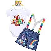 IMEKIS Toddler Baby Boys Melon Birthday Outfit Romper T-shirt + Jeans Shorts + Suspenders Rainbow Cake Smash Photo Shoot 1-5T