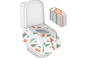 REASTAR Toilet Seat Covers Disposable Kids, 15 Pack Public Potty Covers for Toddlers, Extra Large Size, Waterproof, Self Adhesive, Portable, for Travel and Potty Training (Dinosaurs)