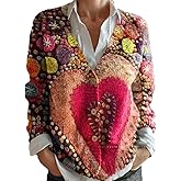 Women's Lightweight Boho Floral Graphic Knit Cardigan Cute Spring Casual Loose Vintage Long Sleeve Button Down Coat