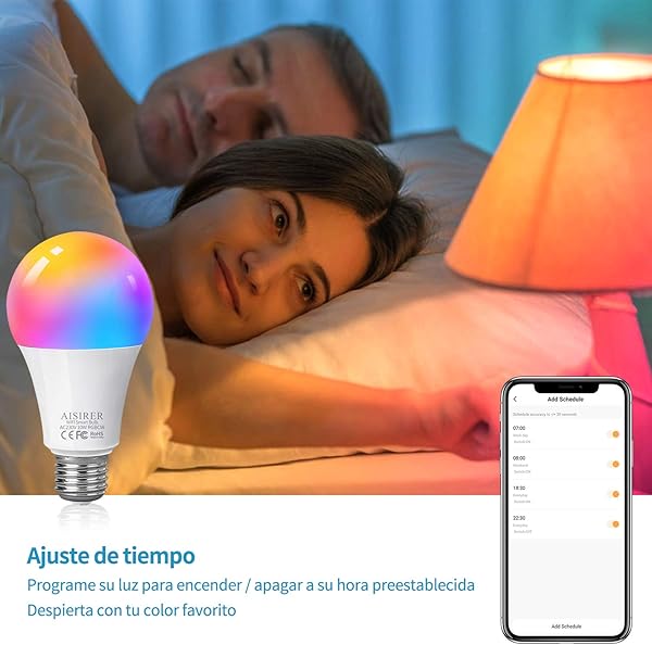 Bombilla LED Inteligente WiFi AISIRER 10W 1000LM E27 Lmpara WiFi Bombilla Luces ClidasFras RGB Funciona con Alexa Echo Echo Dot Google Home 16 Millones de Colores Equivalente 90 W 2 Pack