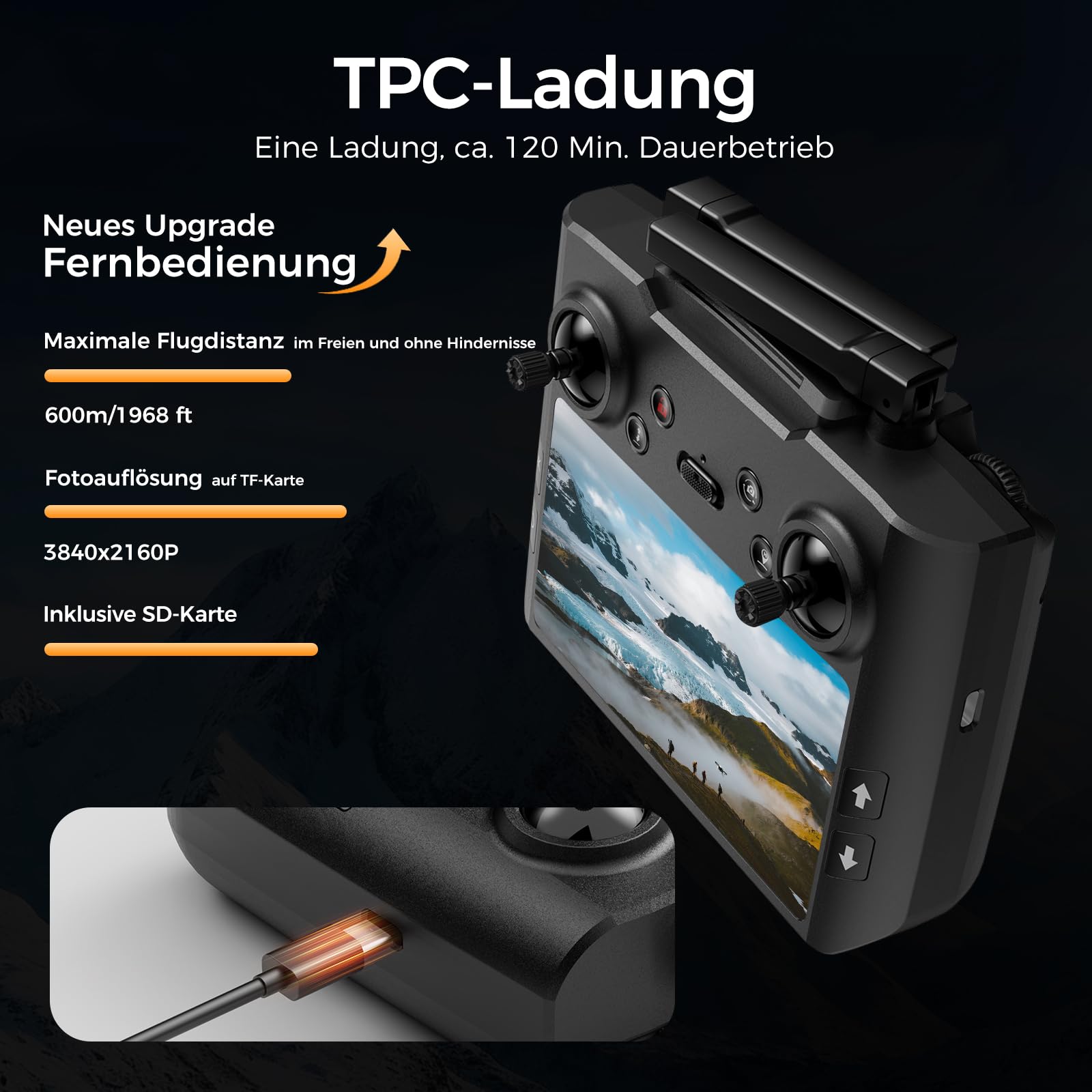 GPS Drohne mit kamera 4K für Erwachsene und Kinder (Bildschirmfernsteuerung)Drone die dir folgt,Zwei Intelligente Akkus,2 Stück Batterien Lange Flugzeit,Auto Rückkehr,Bürstenloser Motor,Unter 249g,C0 6