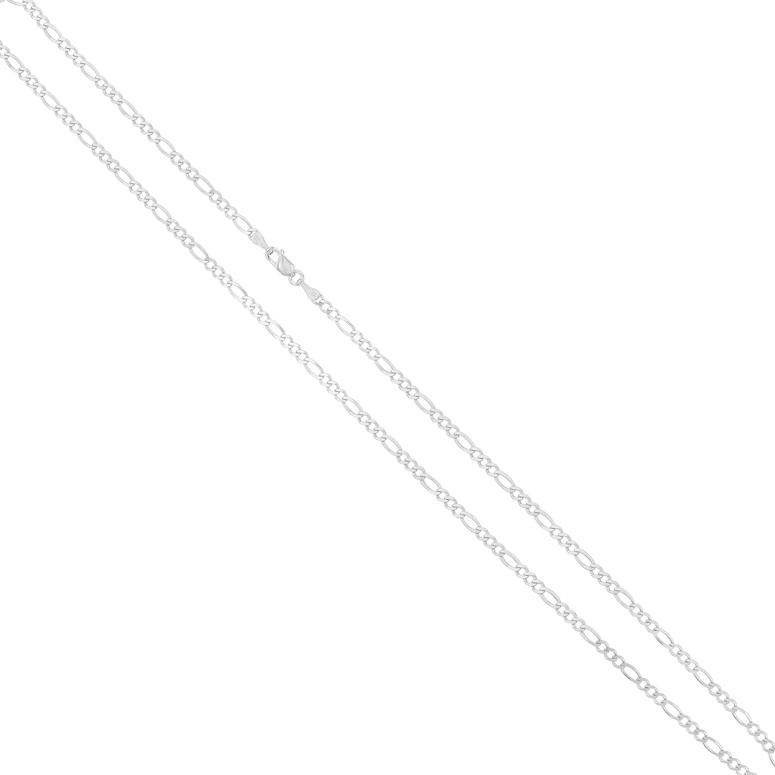 Joule Shop 10K Solid White Gold 3mm Figaro Link Chain Necklace, 16-24"