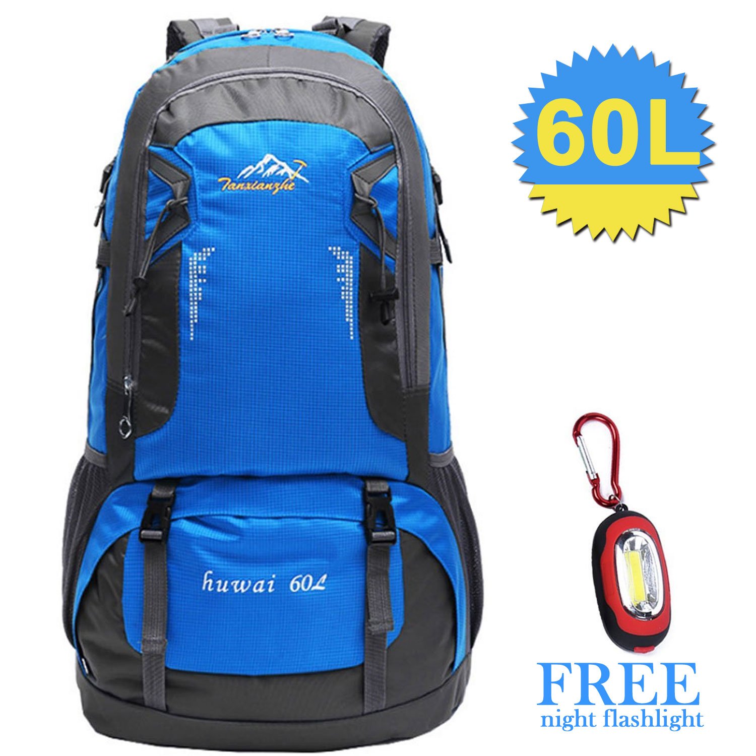 Waterproof Hiking Backpacks, Women and Men Lightweight Travel Daypack Sports Bag for Outdoor Travel Camping Climbing (blue 60L)