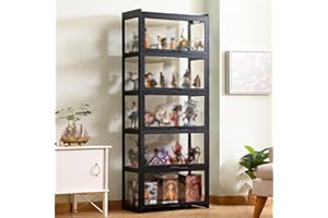 YangAera Display Case with Acrylic Cabinet Door 27.56x13.4x67.7in Flip Door Display Cabinet Curio Cabinet Glass Display Shelf Bamboo Storage Cabinet Easy to Install (Black)