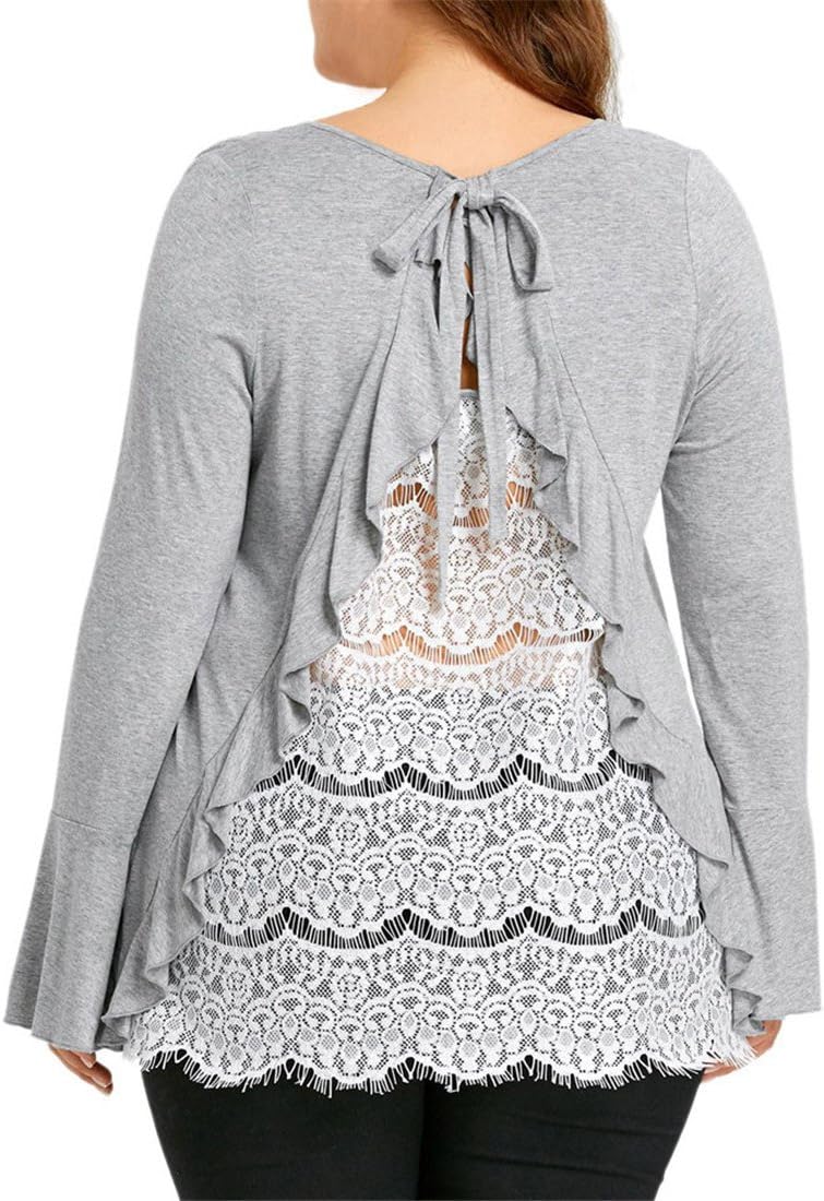 Womens Plus Size Tops,YKA Girl Long Sleeve Lace Pullover Shirt Blouse T-Shirt for Ladies