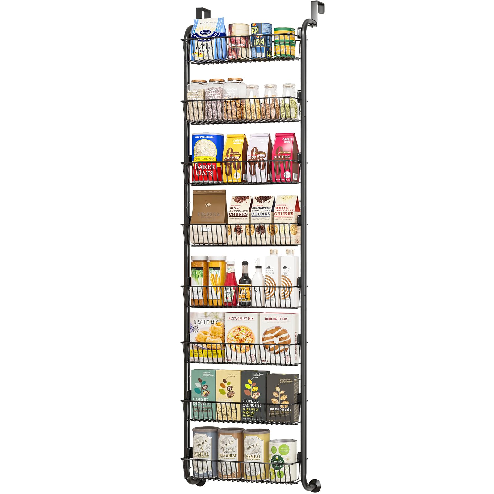 MIAOLI Over the Door Pantry Organizers and Storage, 8-Tier Spice Rack, Home & Kitchen Storage Shelves for Cabinet, Large Capacity Hanging Seasoning Organizer, Laundry Room Organization, Black Image