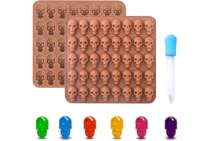 Muswelf Halloween Skull Silicone Molds, 2 Pack 40 Cavities Skull Chocolate Mold, Skull Candy Mold with 1 Droppers, Silicone Gummy Molds for Baking, Chocolate, Candy, Ice Cube, Gummy