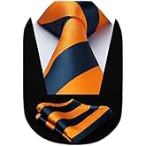 HISDERN Stripe Tie Mens Ties with Pocket Square Set Classic 3.4'' Silk Formal Necktie Handkerchief for Business Wedding