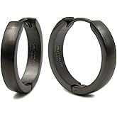 Stainless Steel Curved Face Round Hoop Men Earrings Silver-tone Blue Rose Gold-tone Black 20mm