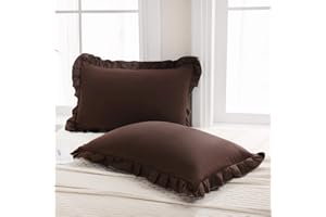Merryword Dark Brown Pillow Shams Chocolate Queen Pillowcases Cute Pillow Cover Set of 2 Soft Shabby Chic Ruffled Pillowcases 2 Pack (Queen (20''x30''), Chocolate)