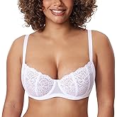 DELIMIRA Women's Balconette Lace Bra Plus Size Sexy See Through Unlined Underwire Bras