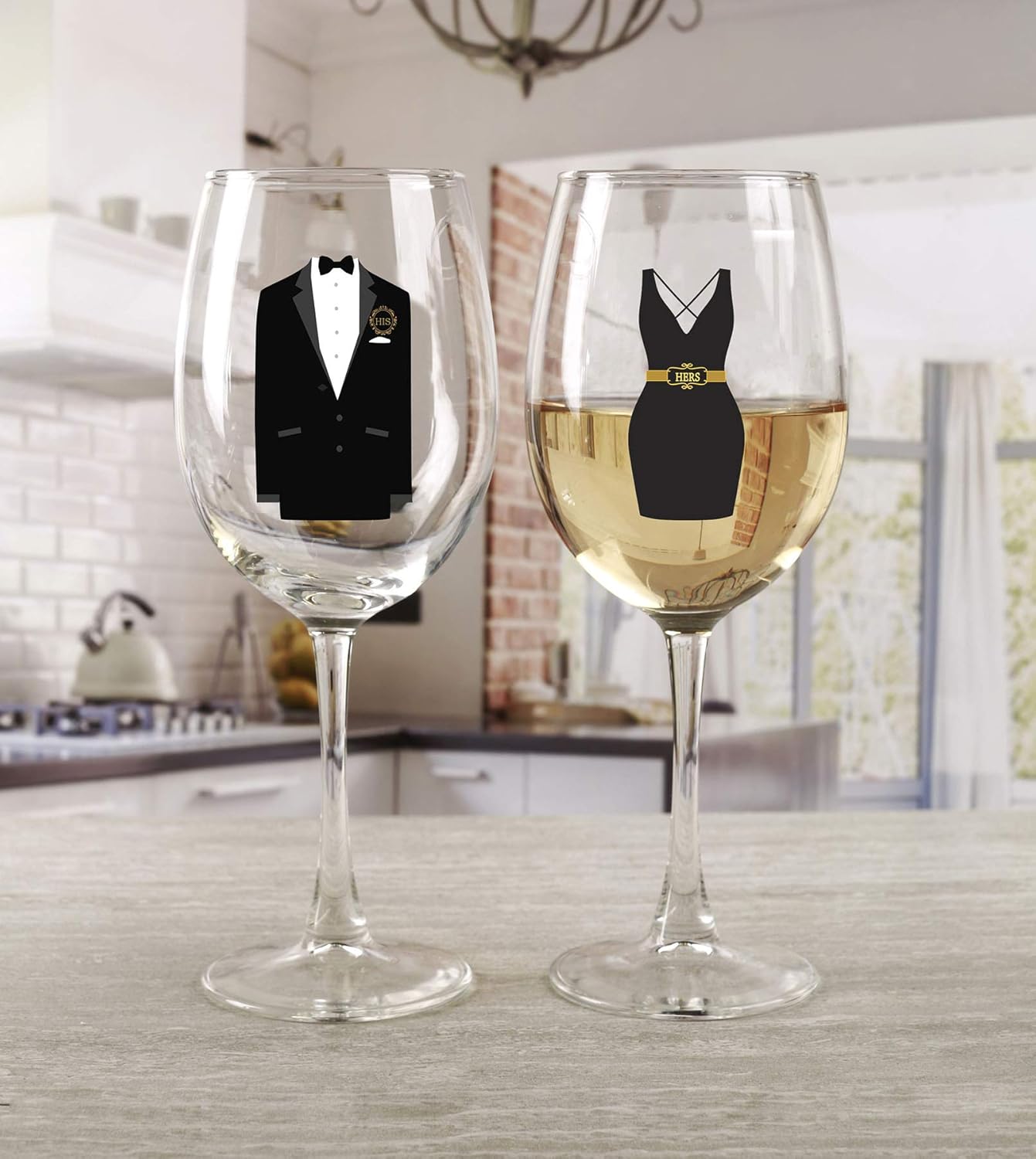 Circleware Fun Saying Wine Glasses, Set of 2, Party Entertainment Dining Beverage Drinking Glassware Cups for Water, Liquor, Whiskey, Beer, Juice and Farmhouse Decor Gifts, 15 oz, His and Hers