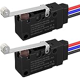 Joinfworld Waterproof Micro Limit Switch with Long Straight Hinge Lever SPDT 3 PIN Pre-Wired 10A 125 250V Micorswitch for Arduino, Appliance and Electronic - 2Sets