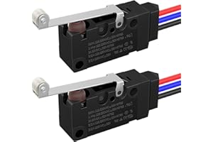 Joinfworld Waterproof Micro Limit Switch with Long Straight Hinge Lever SPDT 3 PIN Pre-Wired 10A 125 250V Micorswitch for Arduino, Appliance and Electronic - 2Sets