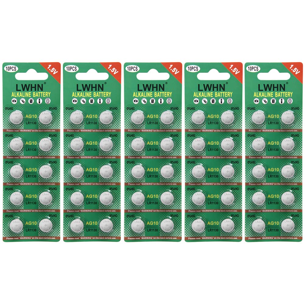 AG10 Alkaline 1.5V Button Coin Cell Batteries LR1130 Battery for Small Electronics (50pcs)