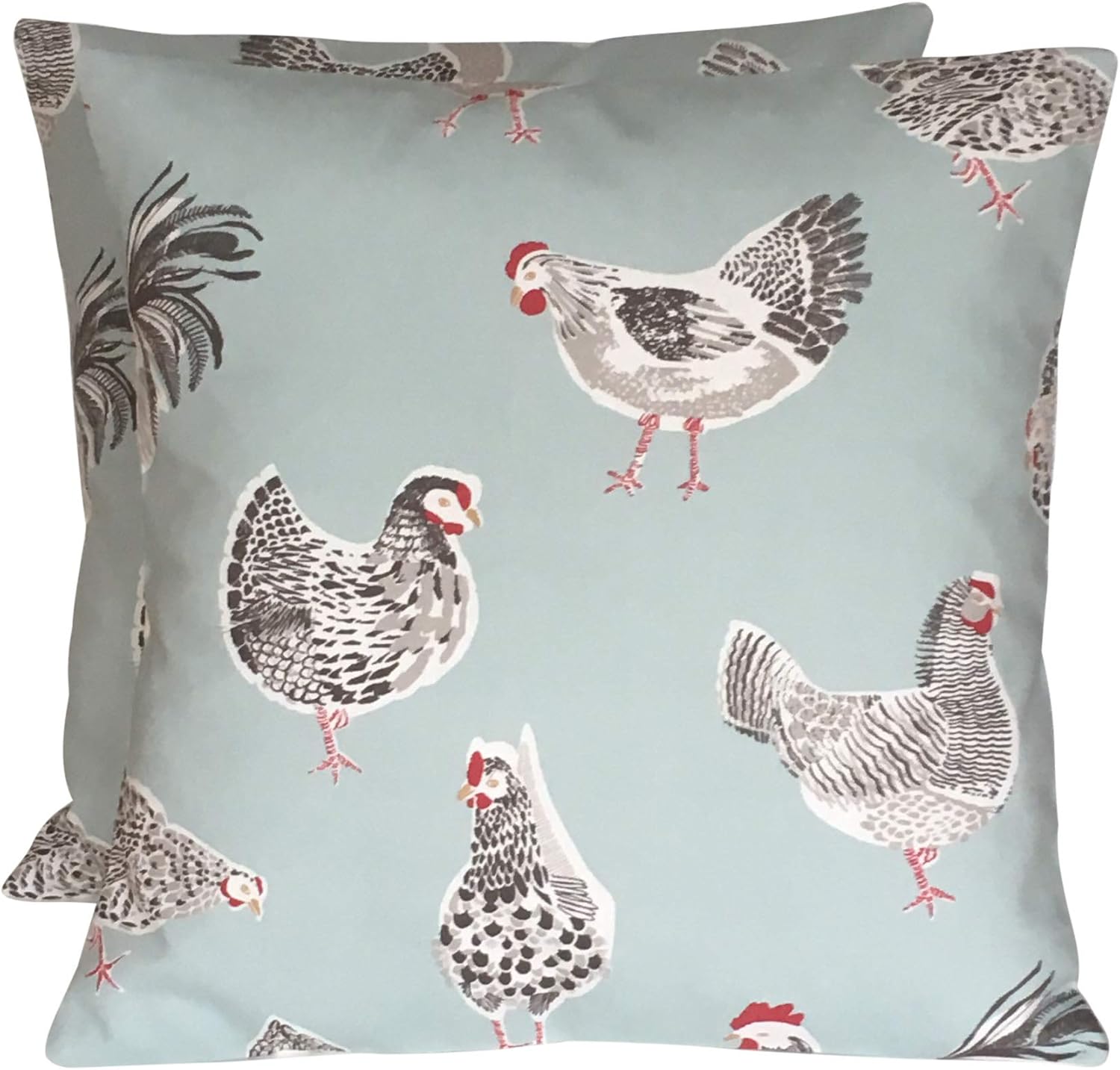 2 16" CHICKEN HEN ROOSTER PRINT CUSHION COVERS DUCK EGG Amazon.co.uk