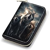 stmedazm Credit Card Holder Wallets for Women, RFID Blocking Small Leather Card Case Wallet with Zipper Accordion Wallets, Wolf Howling Under The Moon
