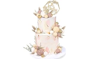 LEFUBABY 47 PCS Wood Oh Baby Cake Topper Boho Cake Toppers Balls Baby Shower Decorations for Newborn Birthday Wedding Gender Reveal