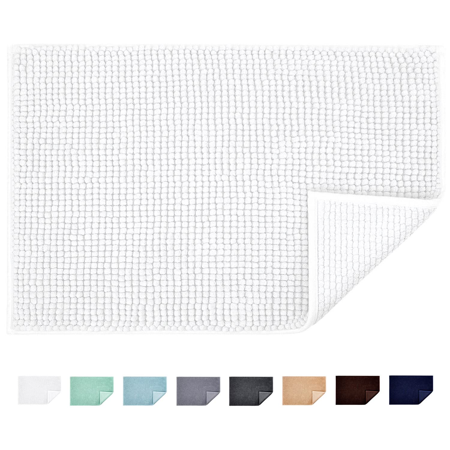 JARITTO Bathroom Non-slip Mat Bath Mat Chenille Microfiber Floor Rug Soft Machine Washable Absorbent for Shower Toilet 50 x 80 cm (White)