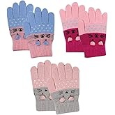 RARITYUS 2 or 3 Pairs Kids Cute Cat Warm Gloves Winter Knitted Mittens for Boys Girls Toddler 0-15 Years old