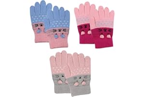 RARITYUS 2 or 3 Pairs Kids Cute Cat Warm Gloves Winter Knitted Mittens for Boys Girls Toddler 0-15 Years old