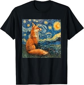 Fox Van Gogh Style Starry Night T-Shirt