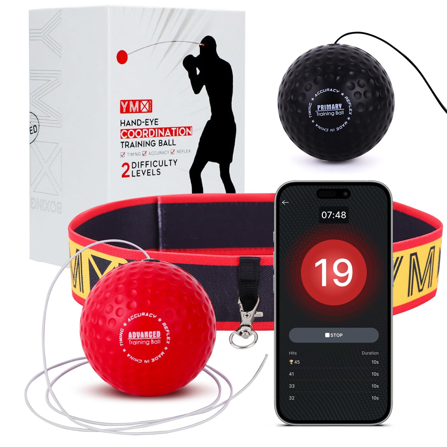 YMX BOXING Reaction Ball on String - Fight Ball with Adjustable Headband, Soft Foam Balls - Improve Hand Eye Coordination, Reaction Speed, Focus, Accuracy - Cardio Sports Exercise Equipment